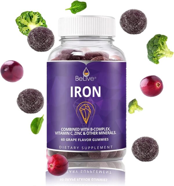 BeLive Iron Gummies - Multivitamin with Iron, Vitamins & Zinc for Blood Oxygen - Grape Flavor, Vegan Supplement for Women, Men & Kids - Image 8