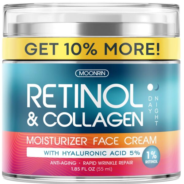 Retinol Cream for Face with Hyaluronic Acid, Day-Night Anti-Aging Moisturizer for Women, Men, Collagen Cream for Face Reduces Wrinkles, Dryness, 1.85 Oz - Image 2