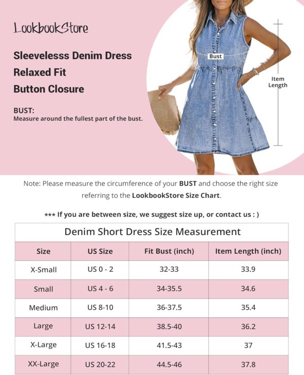 LookbookStore Denim Dress for Women Sleeveless Babydoll Button Down Short Jean Dresses Cute Summer - Image 7