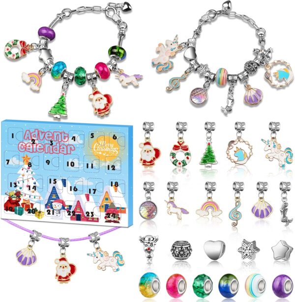 Girls Advent Calendar 2024, Charm Bracelets Making Kit for Kids Christmas Countdown Calendars 24 Days Xmas Jewelry Making Kit for Girls 6-7, Teens Teenagers Girl 8-12 & Women Arts and Crafts Gift Toys - Image 2