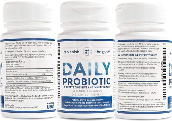 Daily Adults’ Probiotic, 60 Pearls- Vegan Supplement w/ 6 Billion CFU - Supports Digestive Health -Delivers 15x More Good Micro-Organism- Relieves Gas, Bloated Stomach & Acid Reflux - Image 10