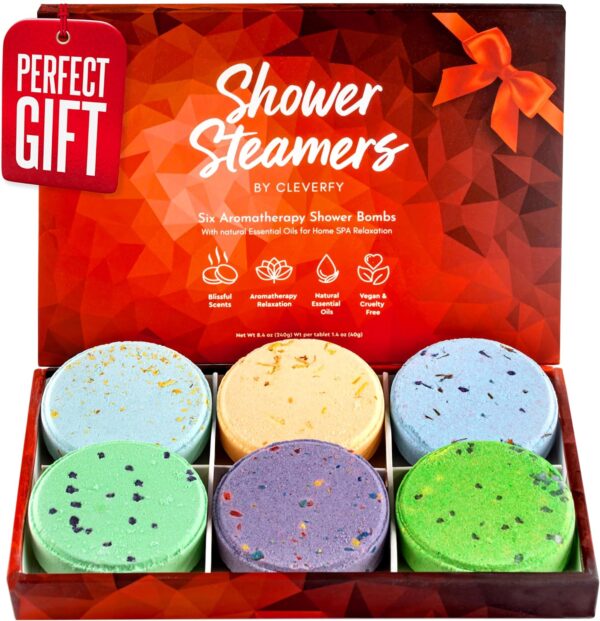 Cleverfy Shower Steamers Aromatherapy - Box of 6 Premium Shower Bombs with Essential Oils.Self Care Christmas Gifts for Women and Gifts for Mom. Red Set - Image 2