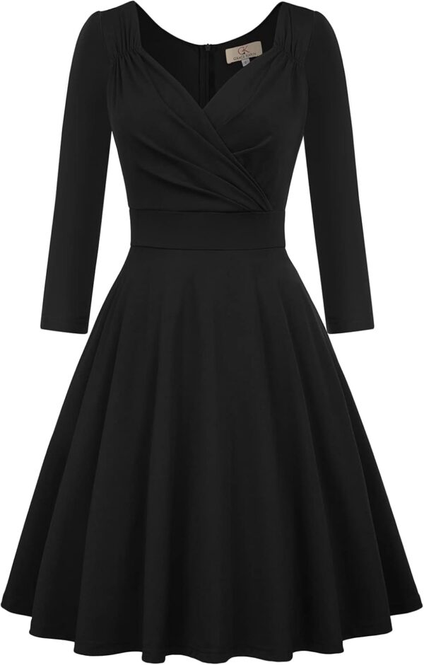 GRACE KARIN 3/4 Sleeve Flared Wrap V-Neck Swing Dress Cocktail Wedding Guest Party Dress for Women - Image 2