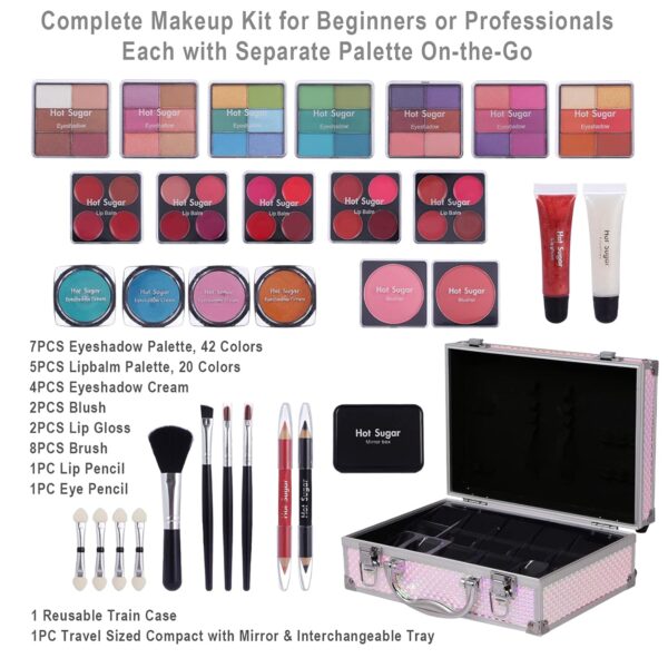 Hot Sugar Makeup Kit for Girls and Women - Full Starter Cosmetics Set with Eye Shadow Palette Lip Balm Blush Lip Gloss Brush Lip & Eye Pencil and Mirror - Image 3