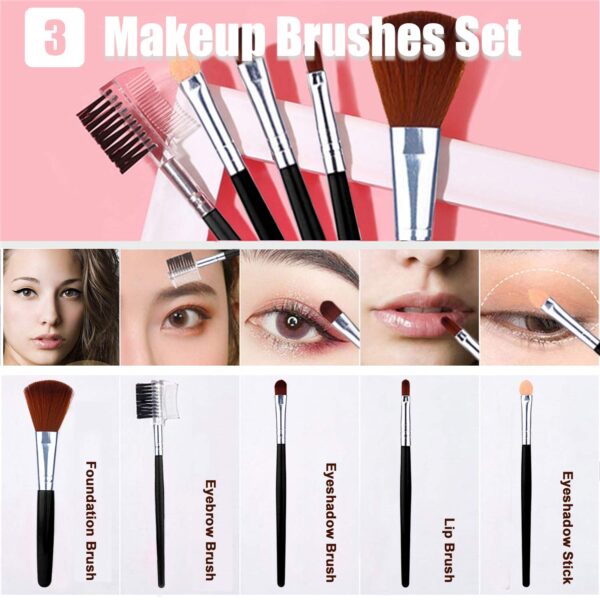 All in One Makeup Kit, Includes 12 Colors Naked Eyeshadow Palette, 5Pcs Makeup Brushes, Waterproof Eyeliner Pencils, Eyebrow Powder and Quicksand Cosmetic Bag, Gift Set for Women, Girls & Teens - Image 5