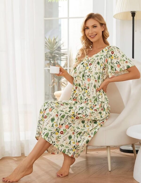 Muumuu House Dresses for Women Nightgown Duster Moomoo Short Sleeve Patio Dress with Pockets S-3XL - Image 3