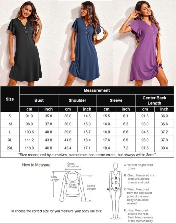 Ekouaer Women's Nightgown Short Flare Sleeve Sleepshirt V-Neck Sleepwear Soft Nightshirt Pajama Dress S-XXL - Image 6