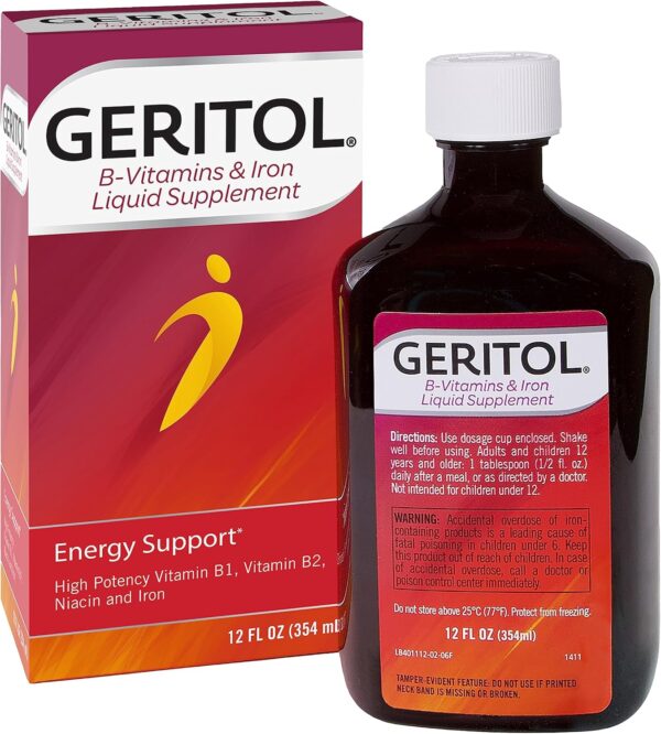 Geritol, Liquid Vitamin and Iron Supplement, Energy Support, Contains High Potency B-Vitamins and Iron, Pleasant Tasting, Easy to Swallow, No Artificial Sweeteners, Non-GMO, 12 Oz - Image 2