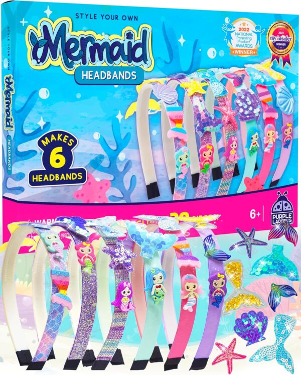 PURPLE LADYBUG Mermaid Headband Making Kit - Mermaid Hair Accessories for Girls 6-8 Years Old - DIY Hair Kit for Girls - Mermaid Crafts for Girls Ages 6-8, Stocking Stuffers for Girls Christmas Gifts - Image 2
