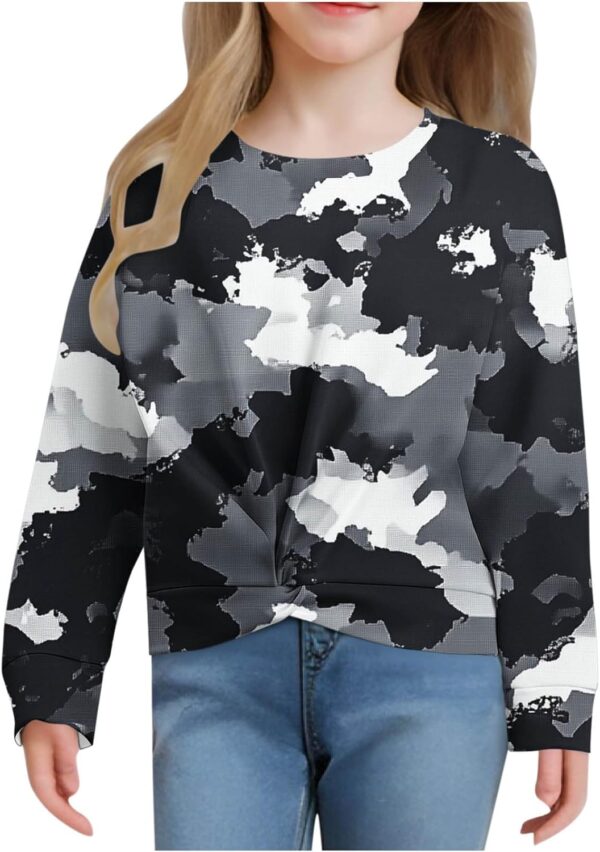 Girls Camo Hoodie Casual Twist Front Sweatshirt Graphic Leaf Printed Hoodie Cute Hooded Tween Clothes 4-13 Years - Image 2