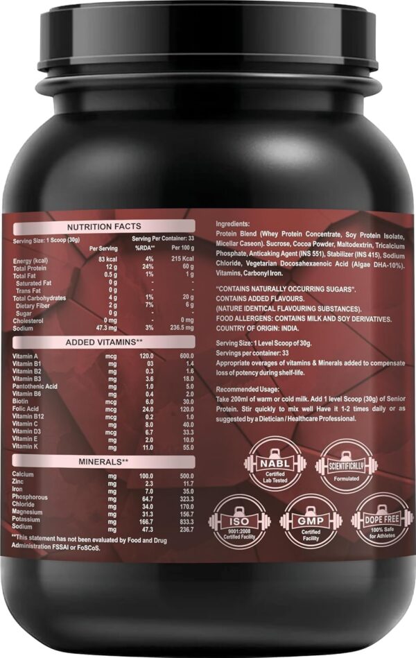 Protein Powder Supplement for Grandparents, Senior Citizens | Protein Powder for Elders, 40+ & Old Age Men & Women ||with Free Triphala Capsules Helps with Gut Health, Constipation ||-1KG - Image 3