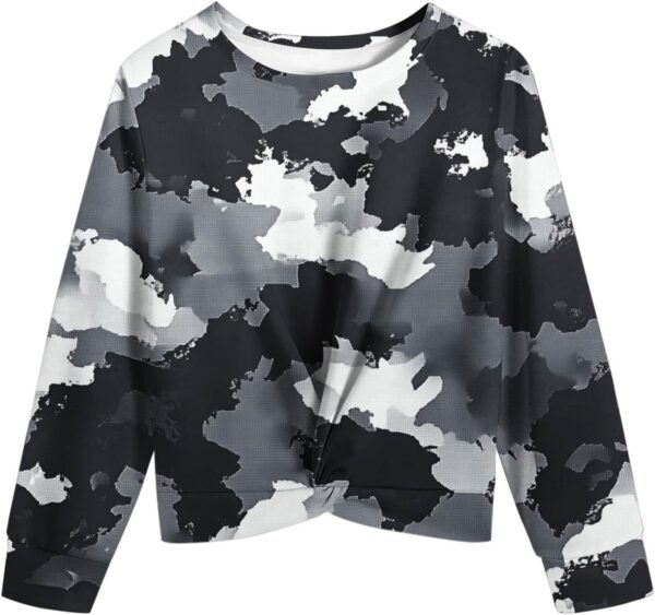 Girls Camo Hoodie Casual Twist Front Sweatshirt Graphic Leaf Printed Hoodie Cute Hooded Tween Clothes 4-13 Years - Image 6