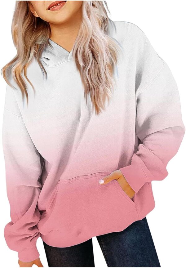 Girls Cute Hoodies Oversized Long Sleeve Gradient Neon Sweatshirts Tween Clothes Tie Dye Tops With Pockets 2-14 Years - Image 2