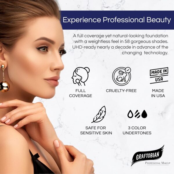 Graftobian HD Glamour Crème Foundation 1/2oz, Weightless Full Coverage Makeup, 65 Inclusive Shades, For All Skin Types, Natural or Full-Glam Looks, For Professionals and Beginners, Leading Lady - Image 6
