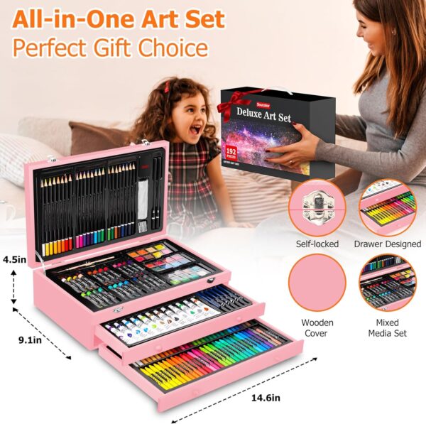 Soucolor Art Kits Art Sets Valentines Gifts for Women Teens Girls Kids, Aesthetic Cute Preppy Stuff School Supplies, 192-Pack Deluxe Drawing Supplies, Acrylic Pad, Watercolor and Sketch Book, Canvases - Image 8
