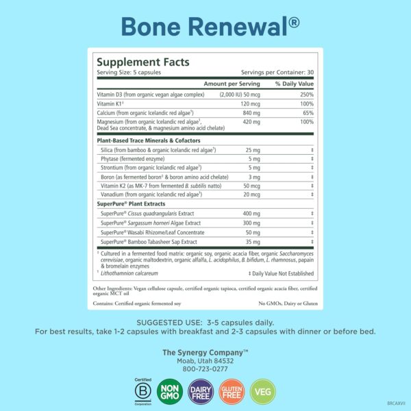 PURE SYNERGY Bone Renewal | Bioavailable Calcium with Cofactors | Natural, Vegan Bone Health Supplement with Vitamin D3, K2, Magnesium, & Boron | for Lasting Bone Strength (150 Capsules) - Image 3