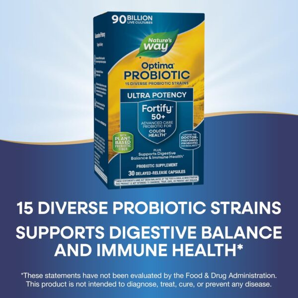 Nature's Way Fortify Optima Probiotic for Adults 50+, 90 Billion Live Cultures, 15 Strains, Colon Health*, Supports Digestive Balance and Immune Health*, 30 Capsules (Packaging May Vary) - Image 6