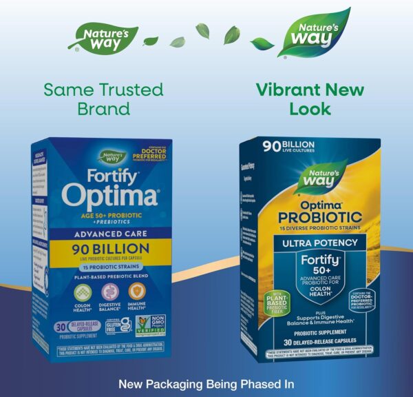 Nature's Way Fortify Optima Probiotic for Adults 50+, 90 Billion Live Cultures, 15 Strains, Colon Health*, Supports Digestive Balance and Immune Health*, 30 Capsules (Packaging May Vary) - Image 4