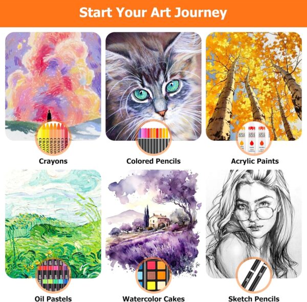 Soucolor Art Kits Art Sets Valentines Gifts for Women Teens Girls Kids, Aesthetic Cute Preppy Stuff School Supplies, 192-Pack Deluxe Drawing Supplies, Acrylic Pad, Watercolor and Sketch Book, Canvases - Image 7
