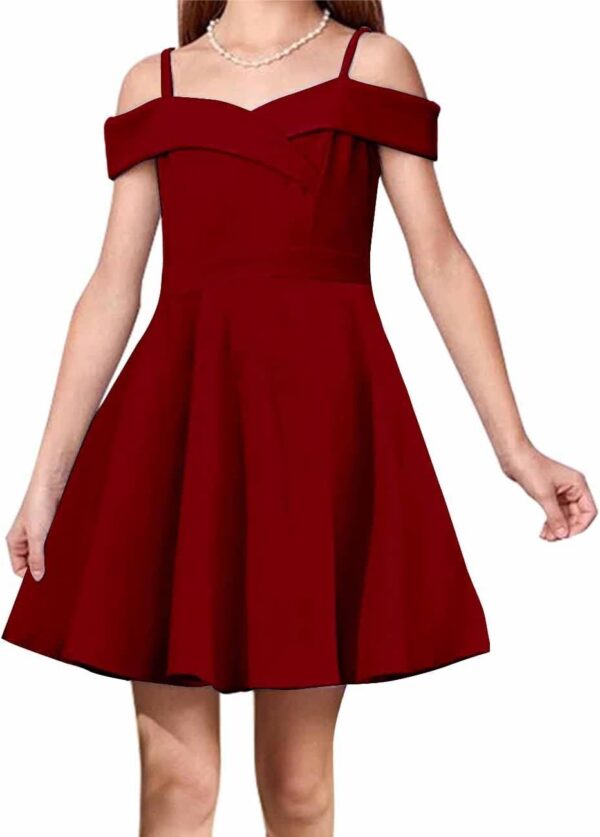 Girls Elegant Princess Cold Shoulder Fold Pleated High Waist Flared A Line Party Dresses,8-14 Years - Image 2
