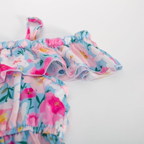 GRACE KARIN Girls Summer Dress Off Shoulder Ruffle Floral Spaghetti Strap Casual Sundress Tiered Midi Dress - Image 4