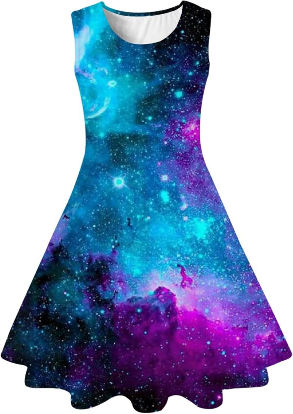 uideazone Girls Sleeveless Dress Round Neck Floral Printed Sundress for Casual Home Party Beach 4-12 Years - Image 2