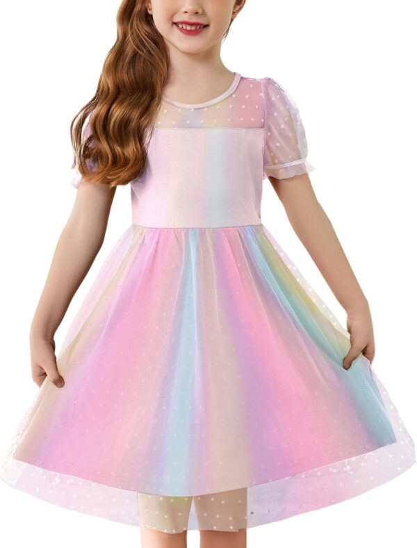 Arshiner Toddler Girls Tulle Summer Puff Sleeve Baby Girls Tutu Princess Party Casual Dress 2-6Y - Image 2