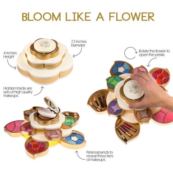 All In One Makeup Kit for Teens and Women - Flower Makeup Set for Girls with Pigmented Eyeshadows, Lip Creams, Blushes, Concealer and Mirror - Full Starter Makeup Gift Set for Beginners - Image 4
