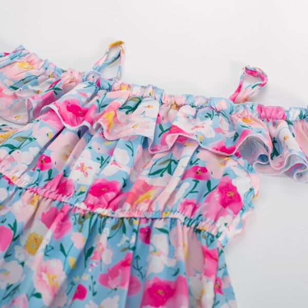 GRACE KARIN Girls Summer Dress Off Shoulder Ruffle Floral Spaghetti Strap Casual Sundress Tiered Midi Dress - Image 3