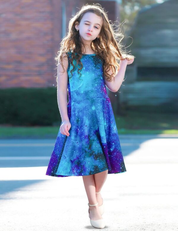 uideazone Girls Sleeveless Dress Round Neck Floral Printed Sundress for Casual Home Party Beach 4-12 Years - Image 3