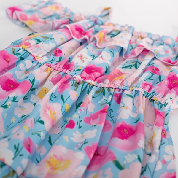 GRACE KARIN Girls Summer Dress Off Shoulder Ruffle Floral Spaghetti Strap Casual Sundress Tiered Midi Dress - Image 5