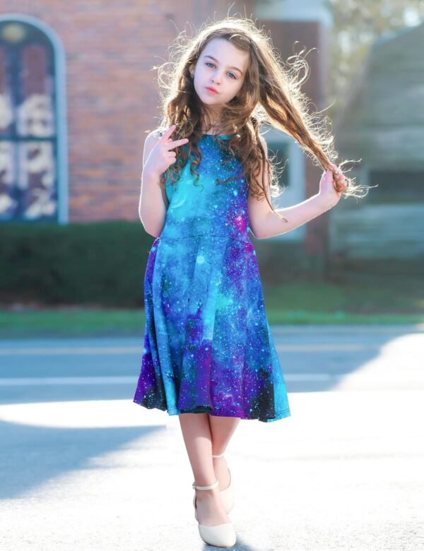 uideazone Girls Sleeveless Dress Round Neck Floral Printed Sundress for Casual Home Party Beach 4-12 Years - Image 4