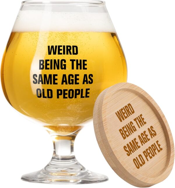 Gifts for Men Women,Weird Being The Same Age As Old People Beer Wine Glass Funny Gag Gifts Ideas for Dad Mom Grandpa Grandma Husband Wife Uncle,40th 50th 60th Birthday Gifts - Image 2