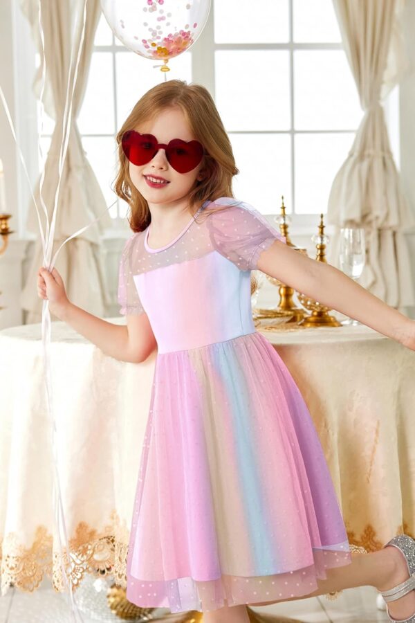 Arshiner Toddler Girls Tulle Summer Puff Sleeve Baby Girls Tutu Princess Party Casual Dress 2-6Y - Image 9