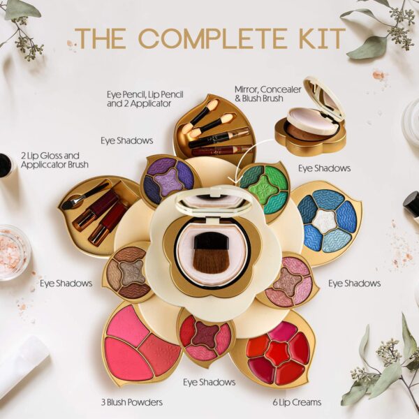 All In One Makeup Kit for Teens and Women - Flower Makeup Set for Girls with Pigmented Eyeshadows, Lip Creams, Blushes, Concealer and Mirror - Full Starter Makeup Gift Set for Beginners - Image 3