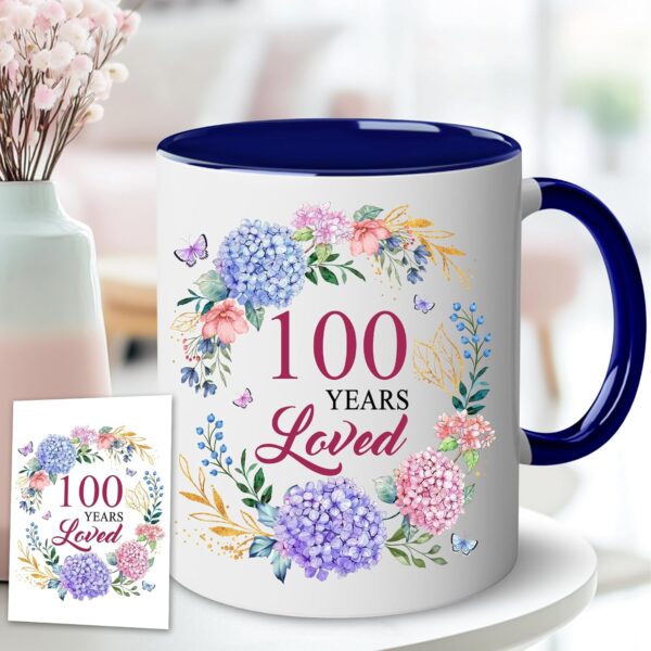 100th Birthday Gifts For Women - 1925 Birthday Gifts For Women - 100 Years Loved Mug - Gifts For Women Turning 100-100 Year Old Gifts For Women, Mom, Grandma, Aunt, Mother - Accent Navy 11OZ - Image 3