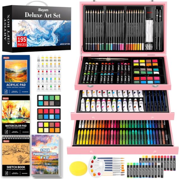 iBayam Gifts for Kids Teens Girls Women, 195-Pack Arts and Crafts Supplies for Adults Kids, Art Kits Paint Set for Acrylic Oil Watercolor Canvas Ceramic Rock Eggs Egg Tempera, Easter Basket Stuffers - Image 2
