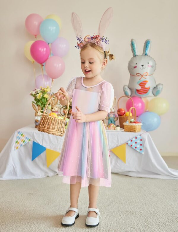 Arshiner Toddler Girls Tulle Summer Puff Sleeve Baby Girls Tutu Princess Party Casual Dress 2-6Y - Image 4