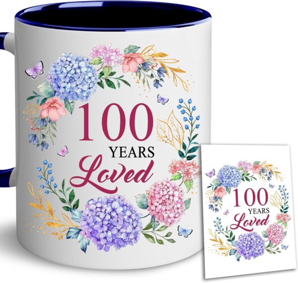 100th Birthday Gifts For Women - 1925 Birthday Gifts For Women - 100 Years Loved Mug - Gifts For Women Turning 100-100 Year Old Gifts For Women, Mom, Grandma, Aunt, Mother - Accent Navy 11OZ - Image 2