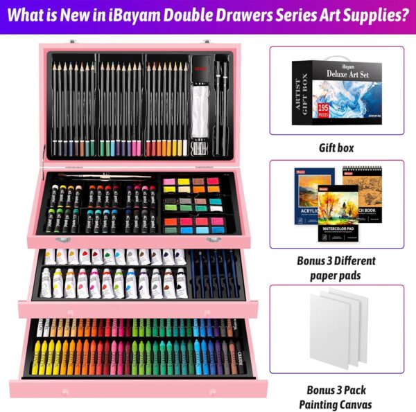 iBayam Gifts for Kids Teens Girls Women, 195-Pack Arts and Crafts Supplies for Adults Kids, Art Kits Paint Set for Acrylic Oil Watercolor Canvas Ceramic Rock Eggs Egg Tempera, Easter Basket Stuffers - Image 7