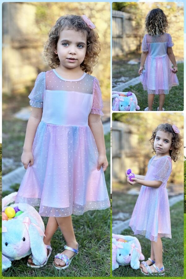 Arshiner Toddler Girls Tulle Summer Puff Sleeve Baby Girls Tutu Princess Party Casual Dress 2-6Y - Image 10