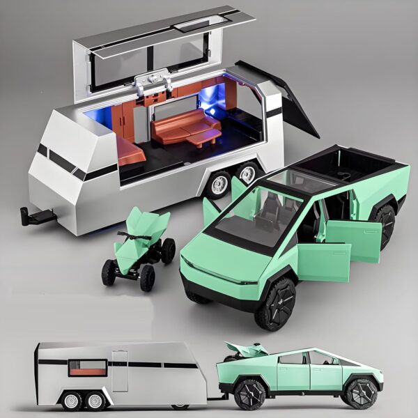 Toy Trucks with RV Motorcycle for Boys Girls Women Adult Diecast Metal Cybertruck Model Pickup Truck 1/32 Toy Car Sound and Light Effect Birthday Gift Age for 6 Year Old and Up - Image 4