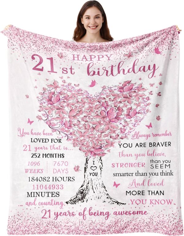21st Birthday Gifts for Her, 21st Birthday Decorations, 21 Year Old Birthday Gifts for Her, Gifts for 21st Birthday Female, Best Gifts for 21 Year Old, 21st Birthday Gift Ideas Blanket 50"X60" - Image 2
