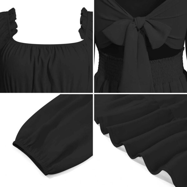 Phortric Womens Summer Tie Back Dress Square Neck Lantern Sleeve Off Shoulder A-Line Casual Mini Dresses - Image 6