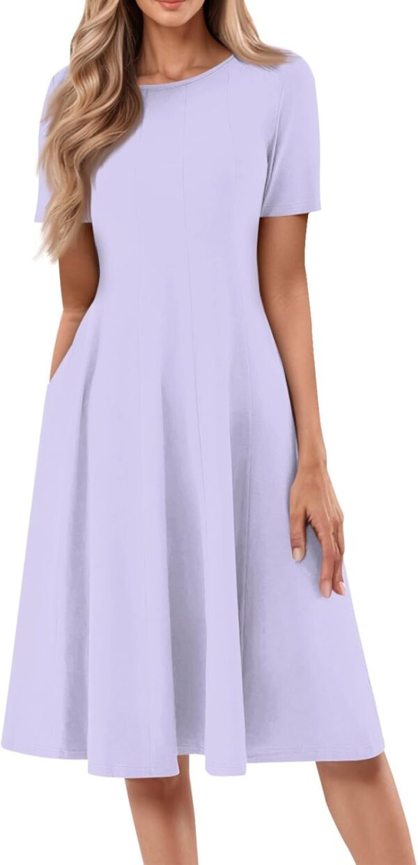 Summer Dresses for Women 2025 Trendy Short Sleeve Scoop Neck Print Beach Boho Tshirt Dress with Pockets - Image 2