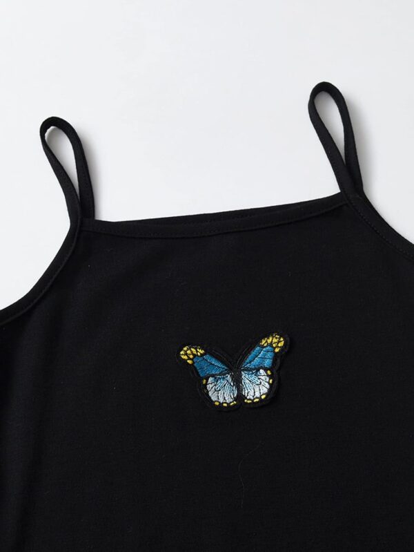 OYOANGLE Girl's 2 Piece Outfit Butterfly Patched Cami Dress with Long Sleeve Button Down Crop Shirt Set - Image 6
