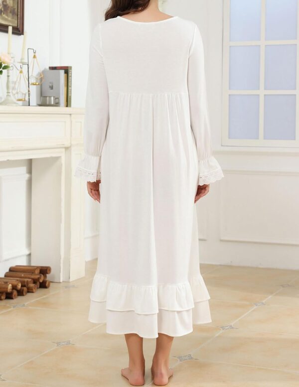 Women's Victorian Nightgown Soft Cotton Sleepwear Long Sleeve Princess Nightdress with Pockets - Image 5