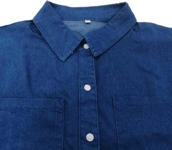 Fronage Women's Denim Shirt Dress Summer Short Sleeve Distressed Jean Dresses Button Down Casual Tunic Tops - Image 6