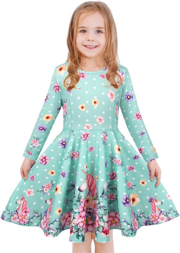 Girls Dress Sleeveless Long Sleeve Kids Toddler Little Big Girl Unicorn Mermaid Casual Dresses - Image 2