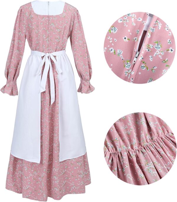 LTAKK Colonial Dress Women Prairie Pioneer Dresses Floral Pilgrim Costume Civil War Dress - Image 4